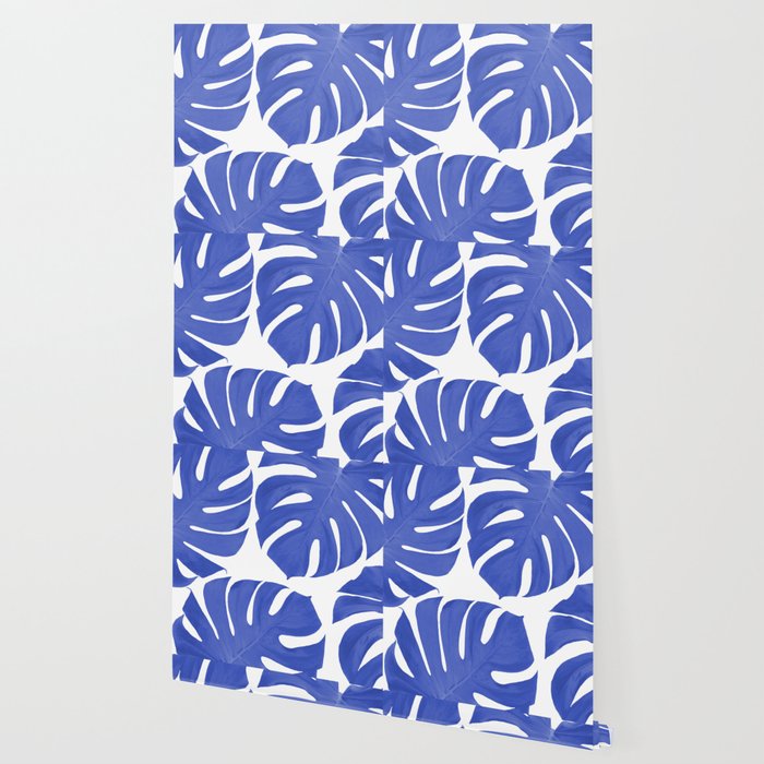 Blue Monstera Leaves White Background - Blue and White #decor #society6 #buyart Wallpaper Gallery Image 2