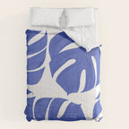 Blue Monstera Leaves White Background - Blue and White #decor #society6 #buyart Comforter Gallery Image 6