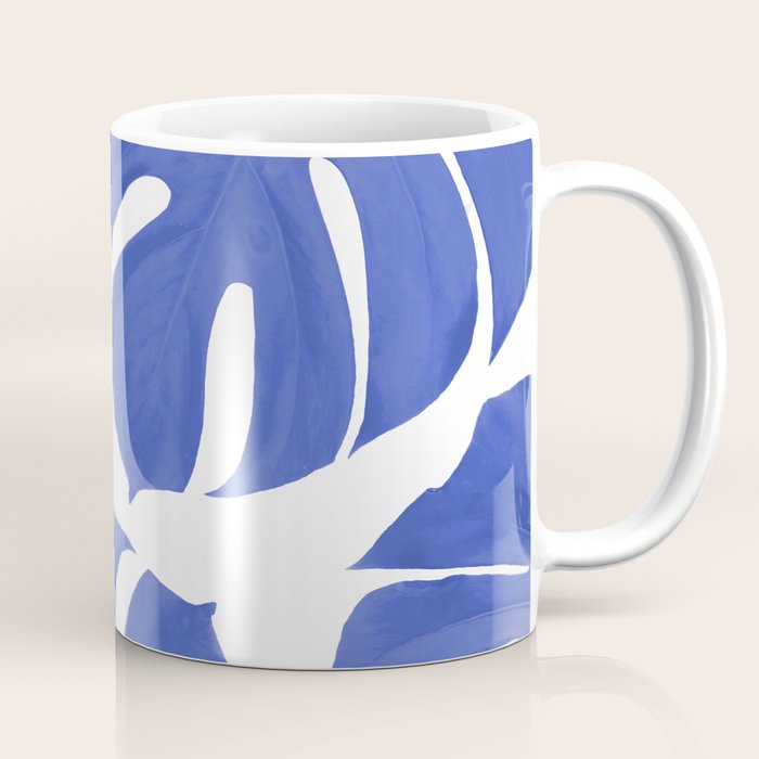 Blue Monstera Leaves White Background - Blue and White #decor #society6 #buyart Coffee Mug Gallery Image 1