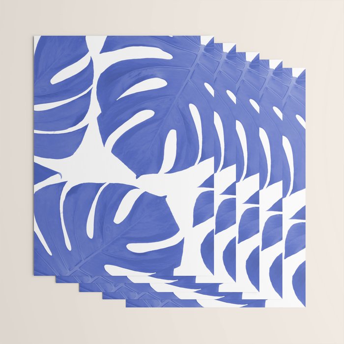 Blue Monstera Leaves White Background - Blue and White #decor #society6 #buyart Wrapping Paper Gallery Image 3