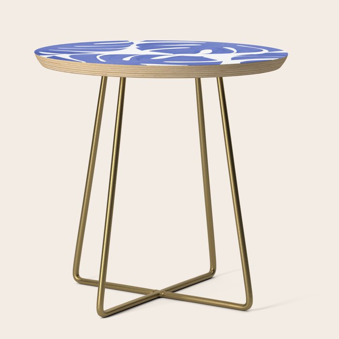 Blue Monstera Leaves White Background - Blue and White #decor #society6 #buyart Side Table Gallery Image 1