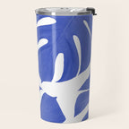 Blue Monstera Leaves White Background - Blue and White #decor #society6 #buyart Travel Mug Gallery Image 2