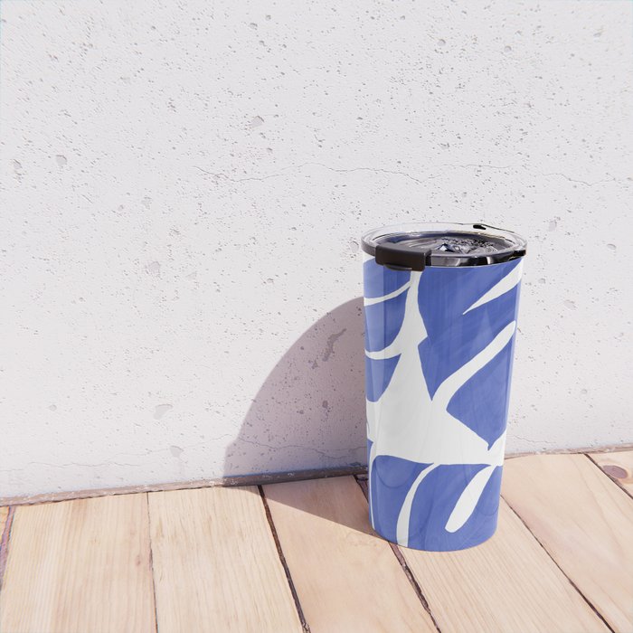 Blue Monstera Leaves White Background - Blue and White #decor #society6 #buyart Travel Mug Gallery Image 4