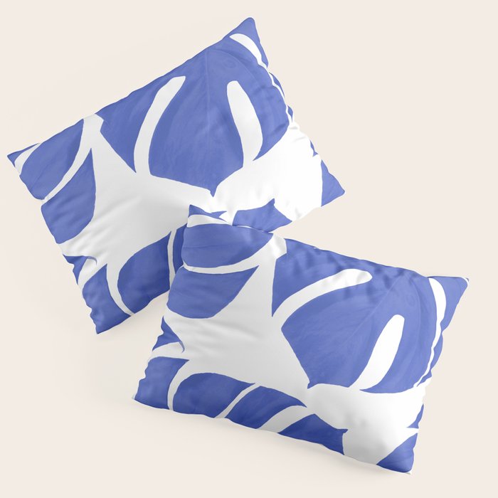 Blue Monstera Leaves White Background - Blue and White #decor #society6 #buyart Pillow Sham Gallery Image 3
