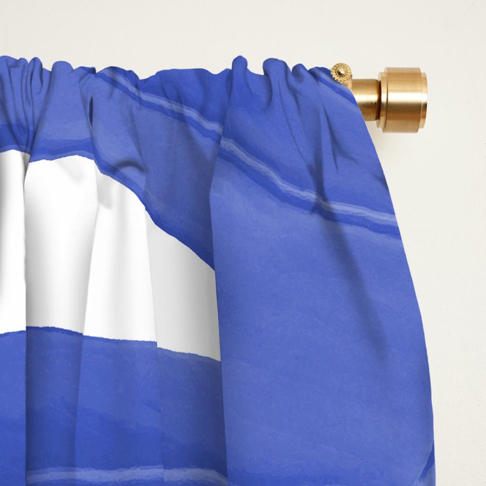 Blue Monstera Leaves White Background - Blue and White #decor #society6 #buyart Window Curtain Gallery Image 2