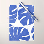 Blue Monstera Leaves White Background - Blue and White #decor #society6 #buyart Wrapping Paper Gallery Image 1