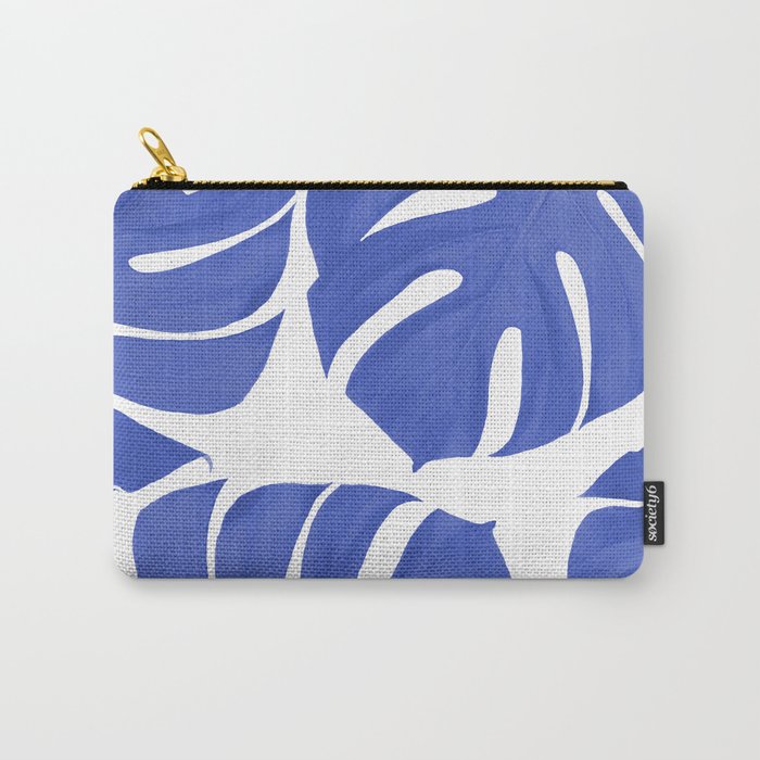Blue Monstera Leaves White Background - Blue and White #decor #society6 #buyart Carry All Pouch Gallery Image 1