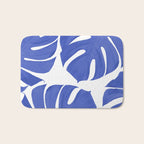 Blue Monstera Leaves White Background - Blue and White #decor #society6 #buyart Bath Mat Gallery Image 1