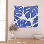 Blue Monstera Leaves White Background - Blue and White #decor #society6 #buyart Wall Tapestry Gallery Image 2