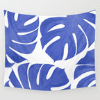 Blue Monstera Leaves White Background - Blue and White #decor #society6 #buyart Wall Tapestry Gallery Image 4
