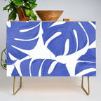 Blue Monstera Leaves White Background - Blue and White #decor #society6 #buyart Credenza Gallery Image 1