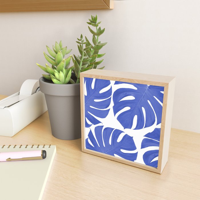 Blue Monstera Leaves White Background - Blue and White #decor #society6 #buyart Mini Art Print Gallery Image 2