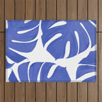 Blue Monstera Leaves White Background - Blue and White #decor #society6 #buyart Outdoor Rug Gallery Image 1