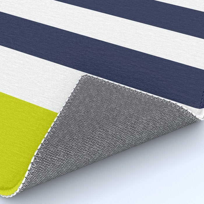 Modern Classy Navy Blue Lime Green STRIPES Rug Gallery Image 4