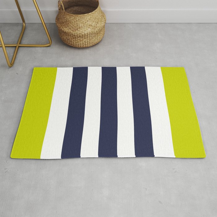 Modern Classy Navy Blue Lime Green STRIPES Rug Gallery Image 1