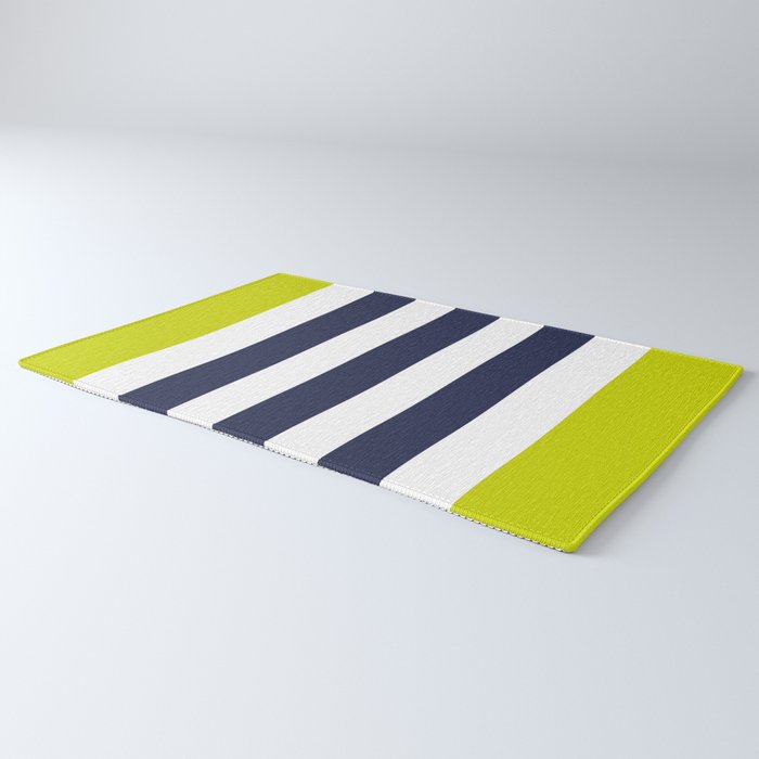 Modern Classy Navy Blue Lime Green STRIPES Rug Gallery Image 3