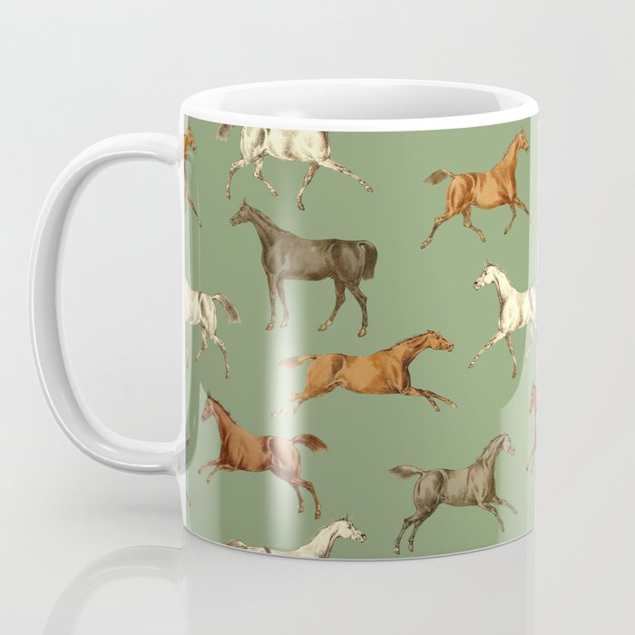 Wild Horses  Sage Green Toile Pattern  Coffee Mug Gallery Image 3
