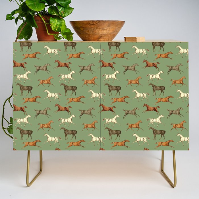 Wild Horses  Sage Green Toile Pattern  Credenza Gallery Image 1
