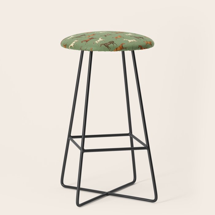 Wild Horses  Sage Green Toile Pattern  Stool Gallery Image 1