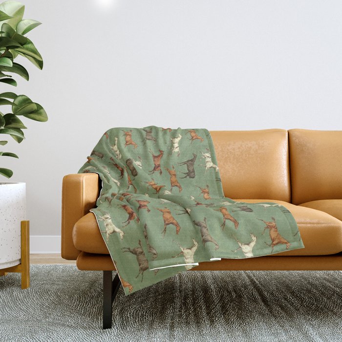 Wild Horses  Sage Green Toile Pattern  Throw Blanket Gallery Image 1
