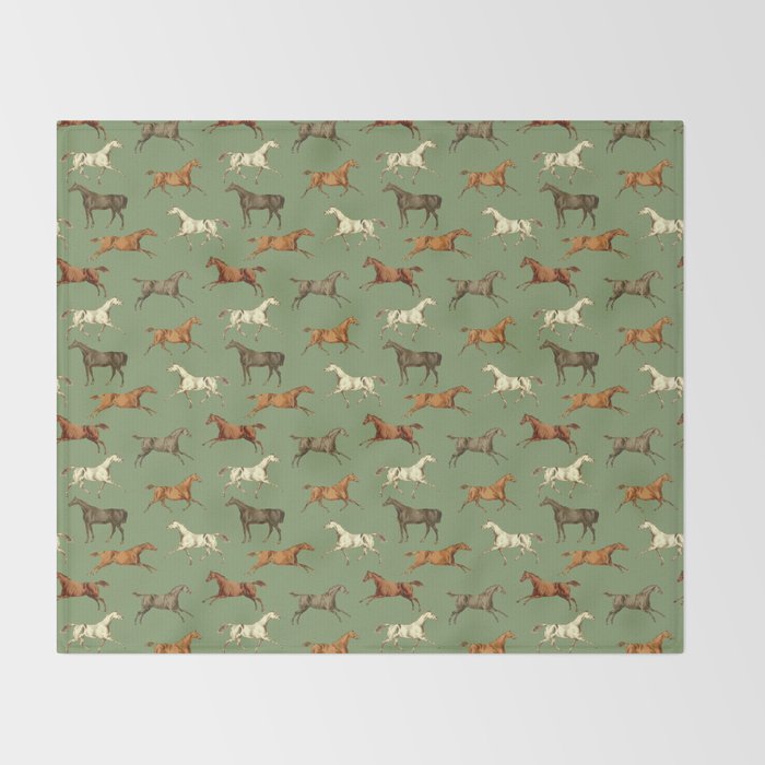 Wild Horses  Sage Green Toile Pattern  Throw Blanket Gallery Image 2