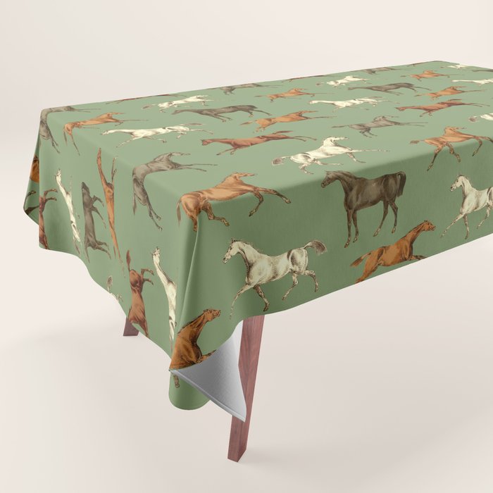 Wild Horses  Sage Green Toile Pattern  Tablecloth Gallery Image 1