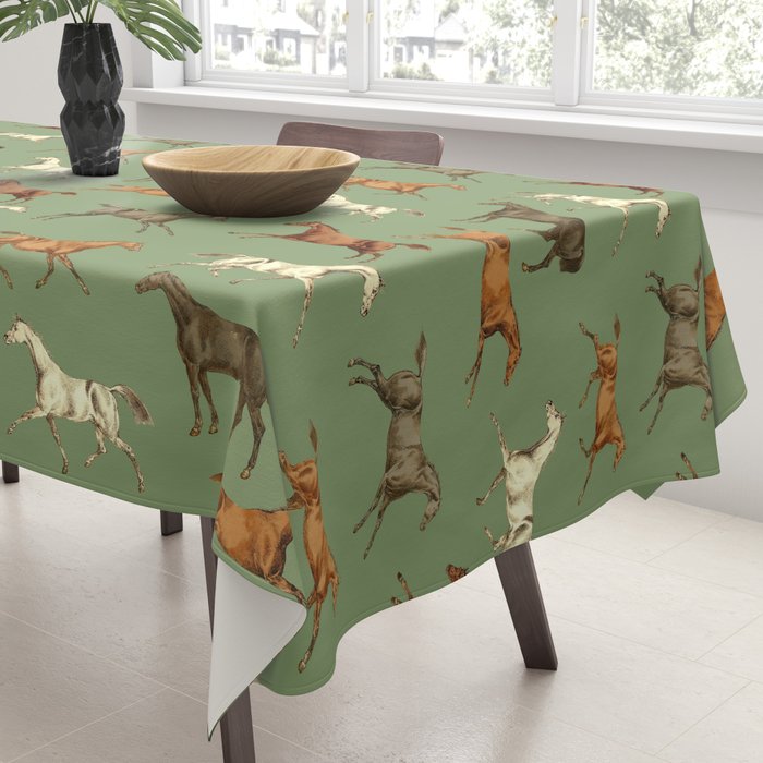 Wild Horses  Sage Green Toile Pattern  Tablecloth Gallery Image 3