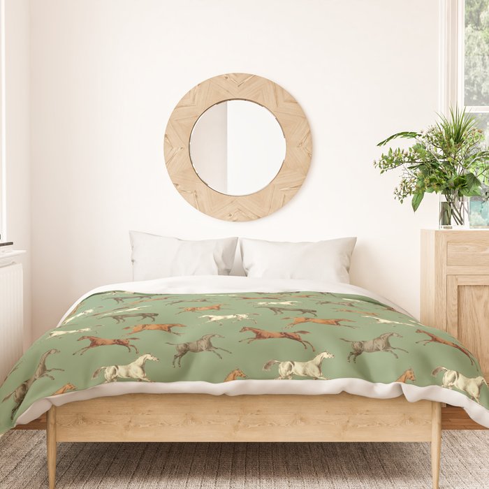Wild Horses  Sage Green Toile Pattern  Duvet Cover Gallery Image 3