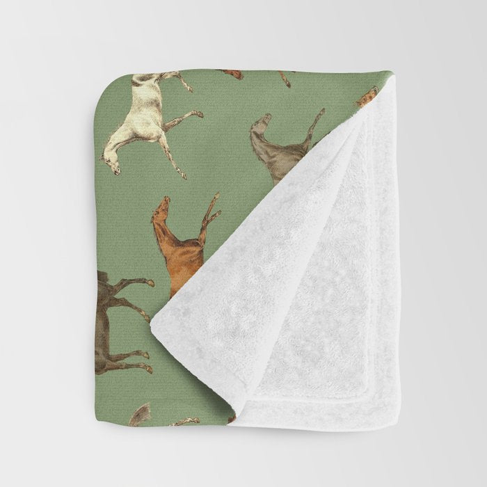 Wild Horses  Sage Green Toile Pattern  Throw Blanket Gallery Image 3