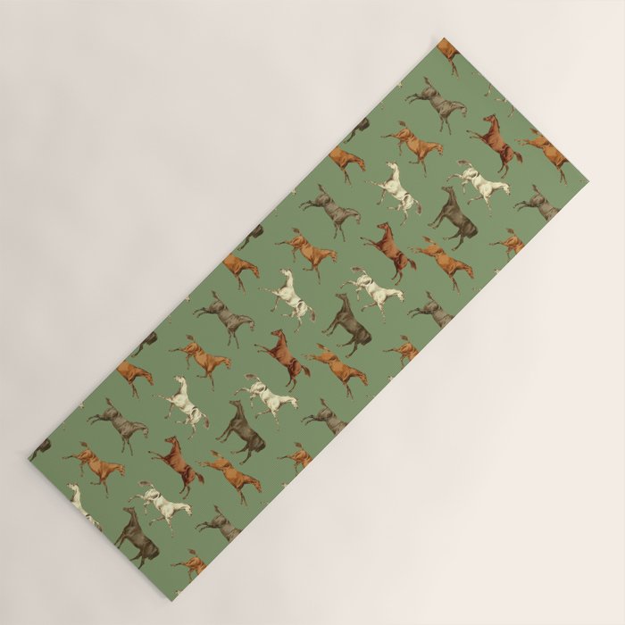 Wild Horses  Sage Green Toile Pattern  Yoga Mat Gallery Image 1