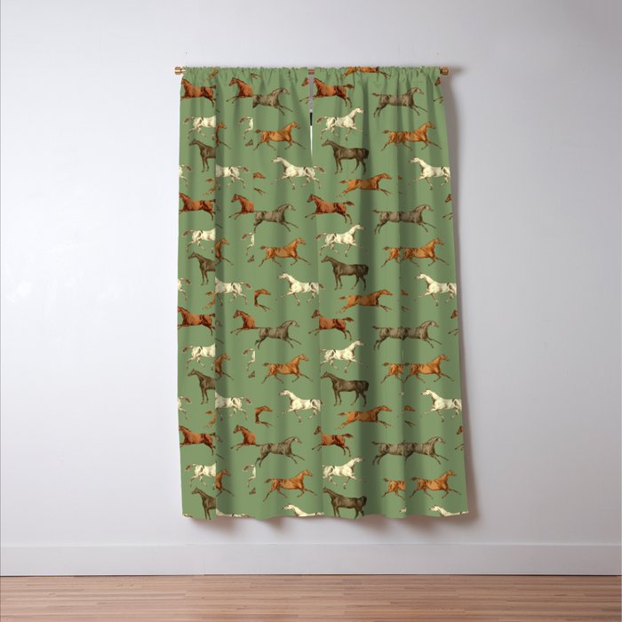 Wild Horses  Sage Green Toile Pattern  Window Curtain Gallery Image 3