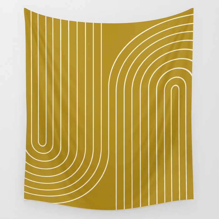 Minimal Line Curvature LXXVIII Golden Chartreuse Mid Century Modern Arch Abstract Wall Tapestry Gallery Image 4