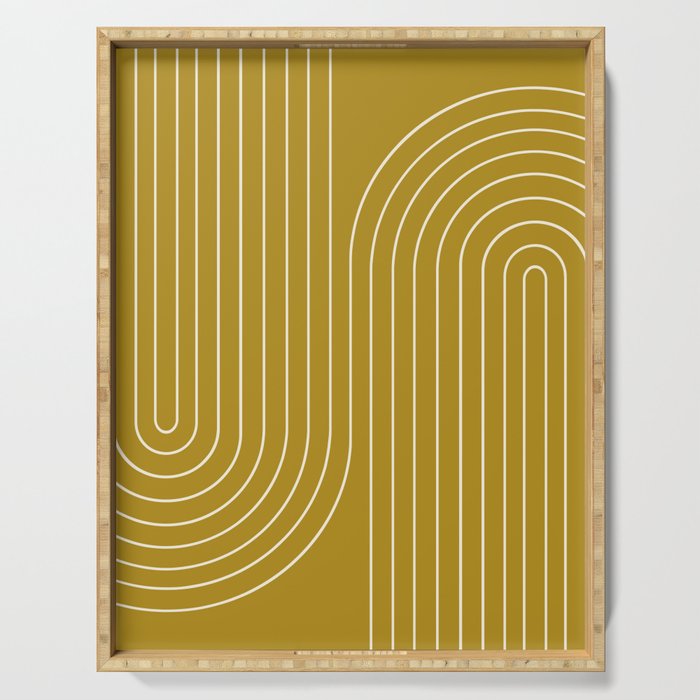 Minimal Line Curvature LXXVIII Golden Chartreuse Mid Century Modern Arch Abstract Serving Tray Gallery Image 1