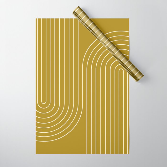 Minimal Line Curvature LXXVIII Golden Chartreuse Mid Century Modern Arch Abstract Wrapping Paper Gallery Image 1