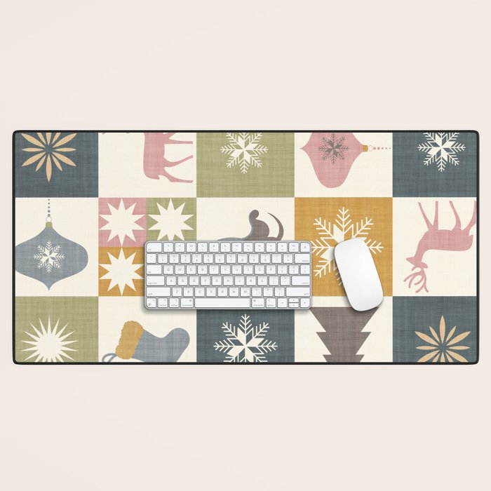 Retro Ditsy Holiday Icon Chequered Pattern - Earthy country style  Desk Mat Gallery Image 1