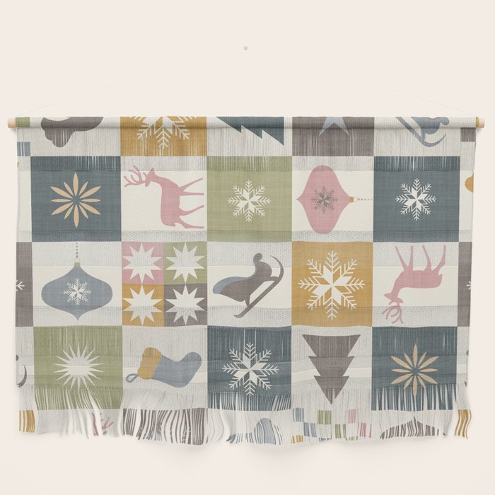 Retro Ditsy Holiday Icon Chequered Pattern - Earthy country style  Wall Hanging Gallery Image 1