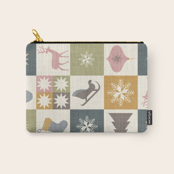 Retro Ditsy Holiday Icon Chequered Pattern - Earthy country style  Carry All Pouch Gallery Image 1