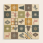 Retro Ditsy Holiday Icon Chequered Pattern - Earthy country style  Wood Wall Art Gallery Image 1