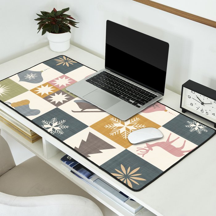 Retro Ditsy Holiday Icon Chequered Pattern - Earthy country style  Desk Mat Gallery Image 2