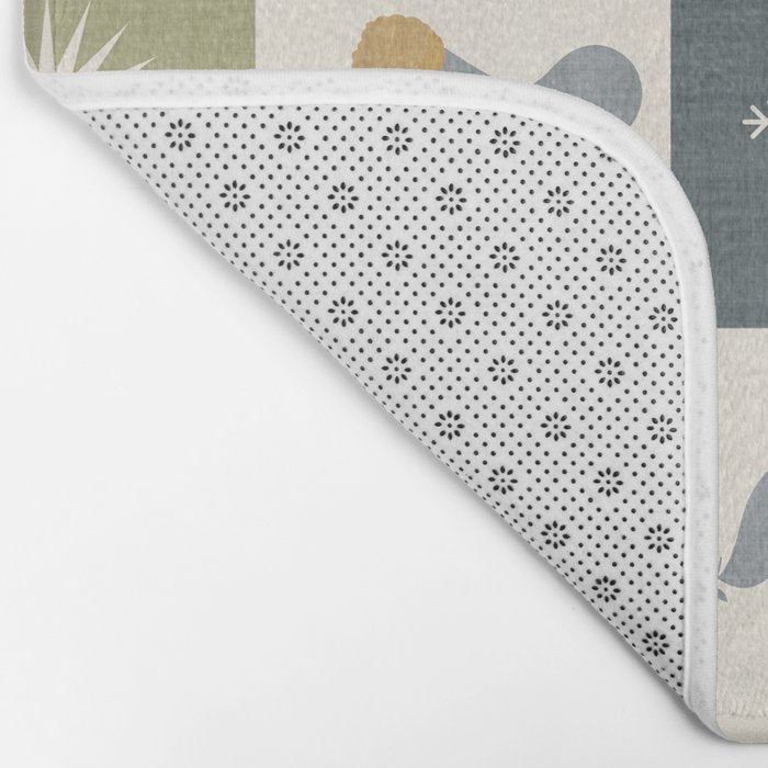 Retro Ditsy Holiday Icon Chequered Pattern - Earthy country style  Bath Mat Gallery Image 2
