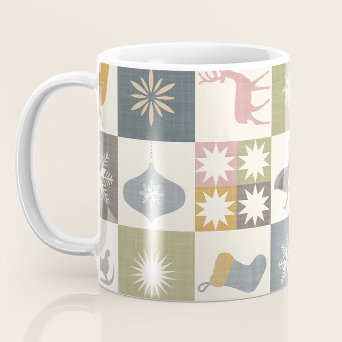 Retro Ditsy Holiday Icon Chequered Pattern - Earthy country style  Coffee Mug Gallery Image 3
