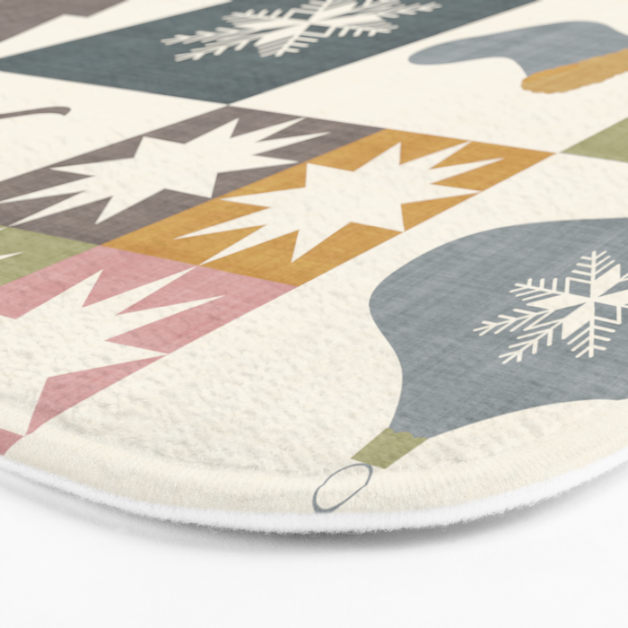 Retro Ditsy Holiday Icon Chequered Pattern - Earthy country style  Bath Mat Gallery Image 3