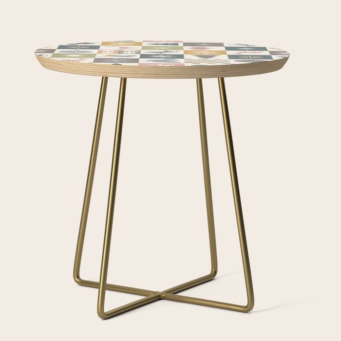 Retro Ditsy Holiday Icon Chequered Pattern - Earthy country style  Side Table Gallery Image 1