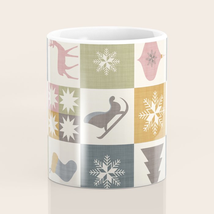 Retro Ditsy Holiday Icon Chequered Pattern - Earthy country style  Coffee Mug Gallery Image 4