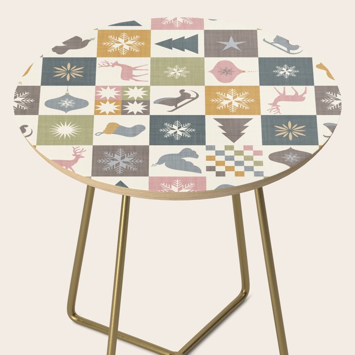 Retro Ditsy Holiday Icon Chequered Pattern - Earthy country style  Side Table Gallery Image 2