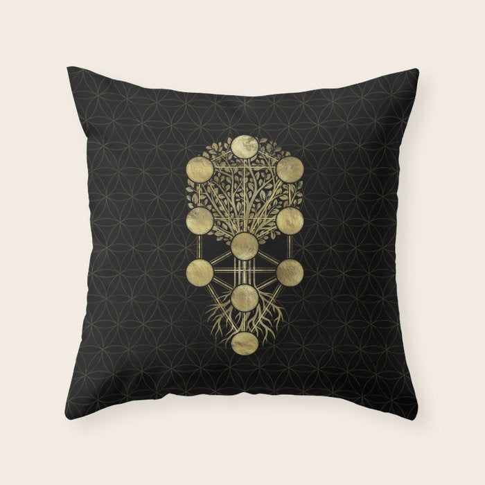 Kabbalah The Tree of Life Gold on Black N2 Throw Pillow Gallery Image 6