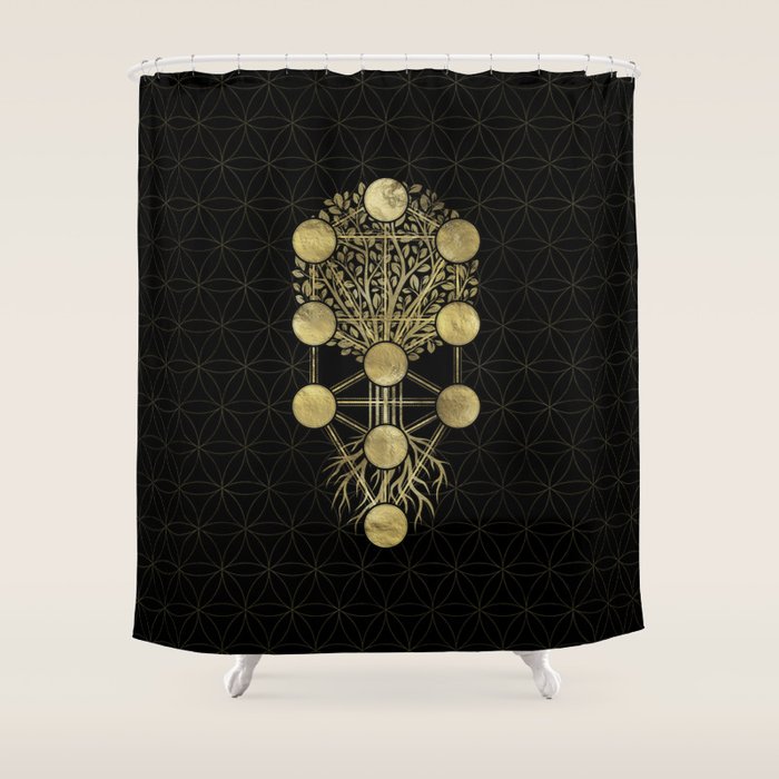 Kabbalah The Tree of Life Gold on Black N2 Shower Curtain Gallery Image 1
