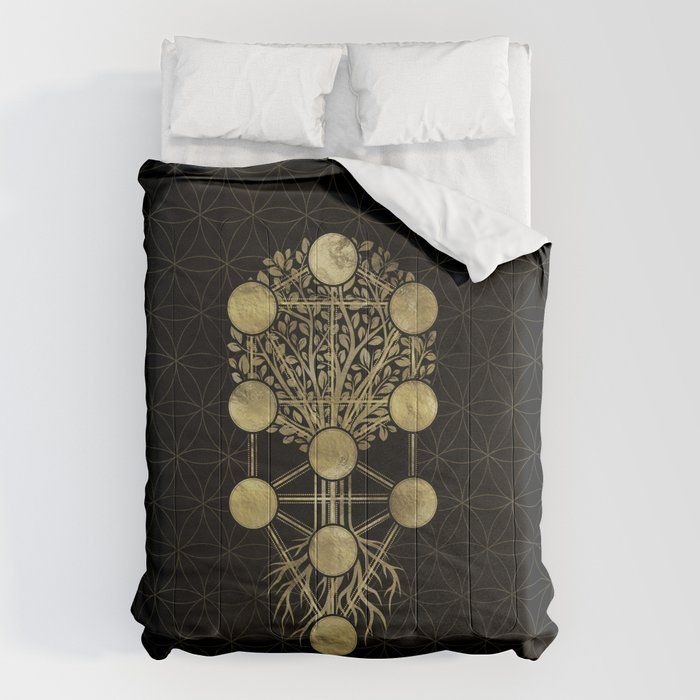Kabbalah The Tree of Life Gold on Black N2 Comforter Gallery Image 1