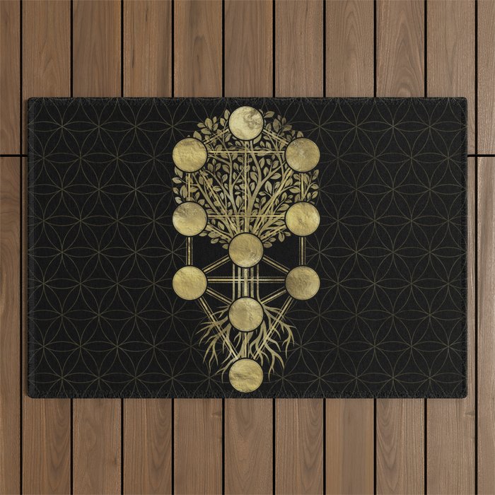 Kabbalah The Tree of Life Gold on Black N2 Outdoor Rug Gallery Image 1