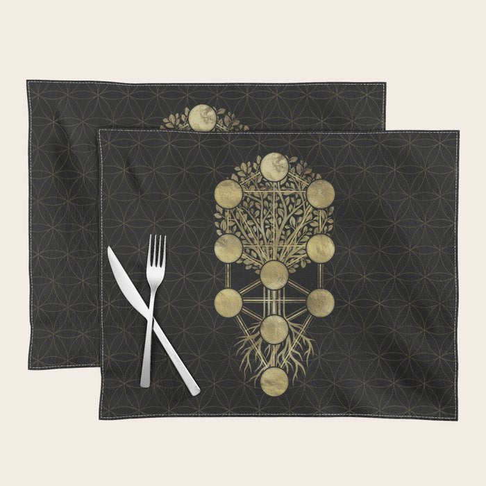 Kabbalah The Tree of Life Gold on Black N2 Placemat Gallery Image 1
